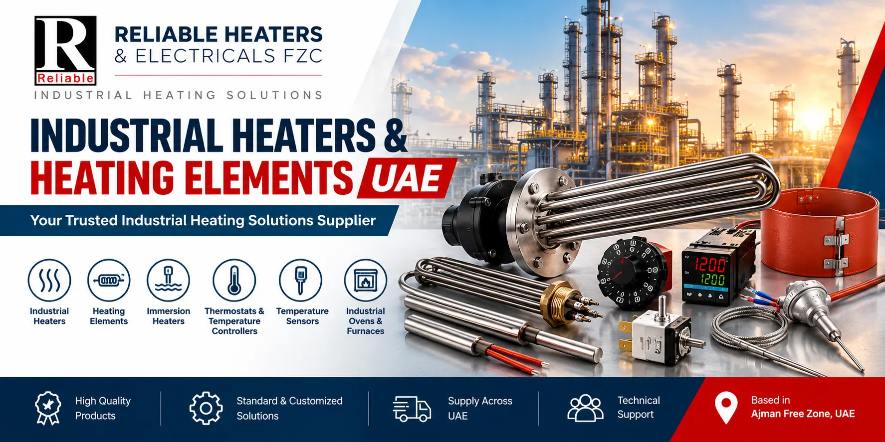 Industrial heaters and heating elements supplier in UAE – Reliable Heaters & Electricals FZC